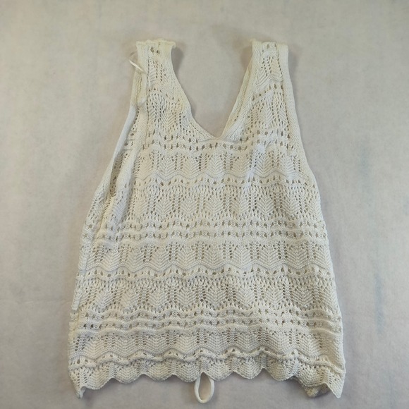 Jessica Simpson Crochet Knit Tank Top Cream Boho Drawstring Beachy Chic L - Picture 3 of 9